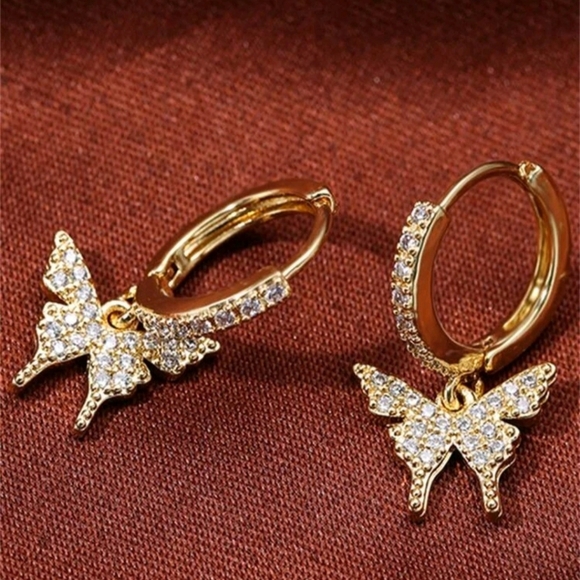 Butterfly Drop Earrings - Gold - Picture 3 of 4